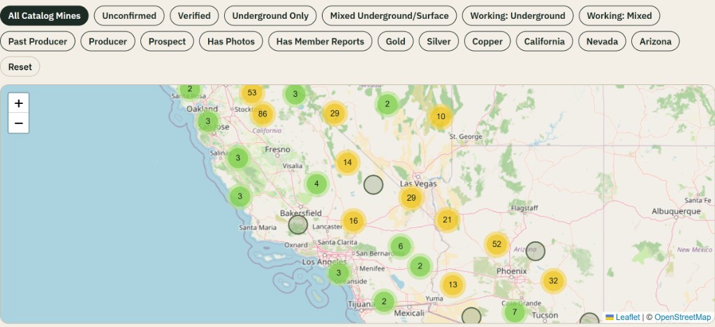 Preview of the UndergroundMines interactive mine map with filters and clustered underground mine markers
